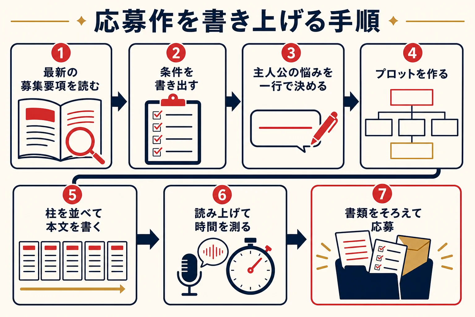 ドラマの脚本コンクールに応募する作品を書き上げるまでの手順の図解