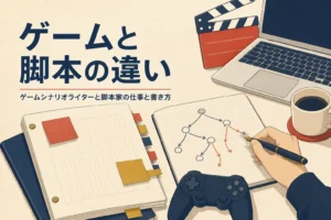 ゲームシナリオライターと脚本家の違いを解説する記事のアイキャッチ