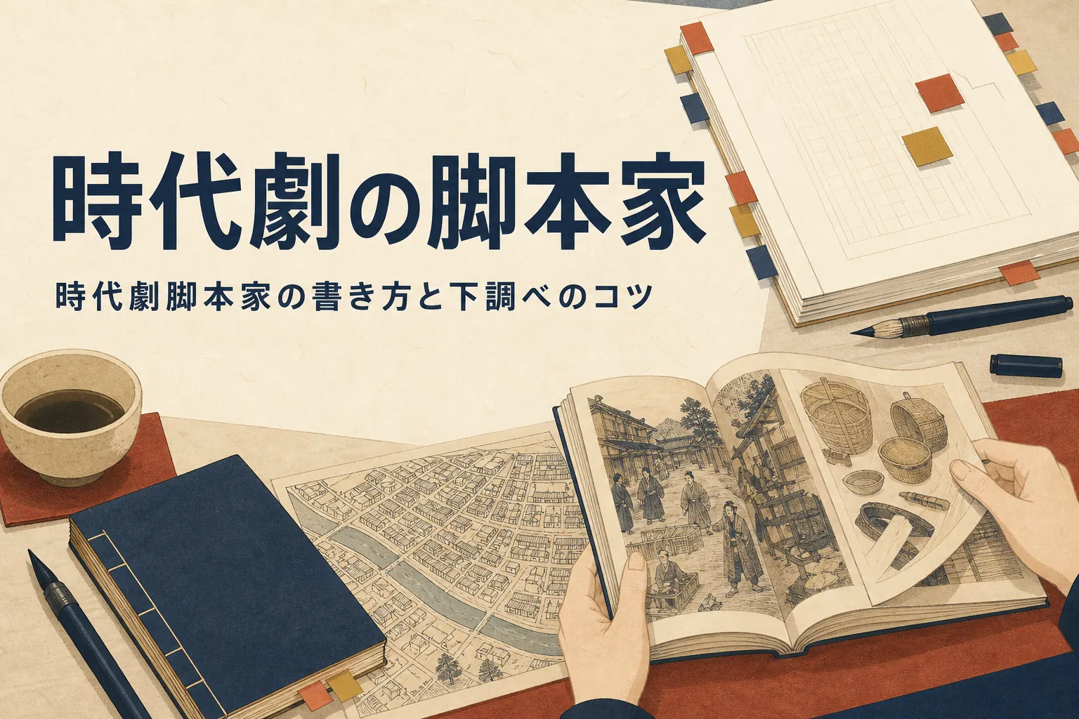 時代劇の脚本家の書き方と下調べを紹介する記事のアイキャッチ
