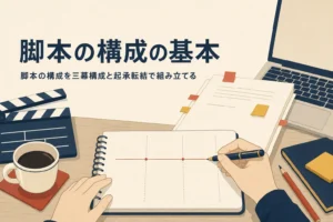 脚本の構成の基本と三幕構成・起承転結の使い分けを解説する記事のアイキャッチ