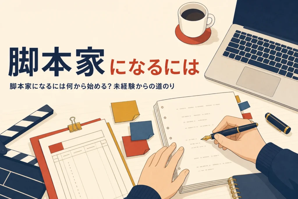 書きかけの脚本原稿と応募書類が並ぶ机
