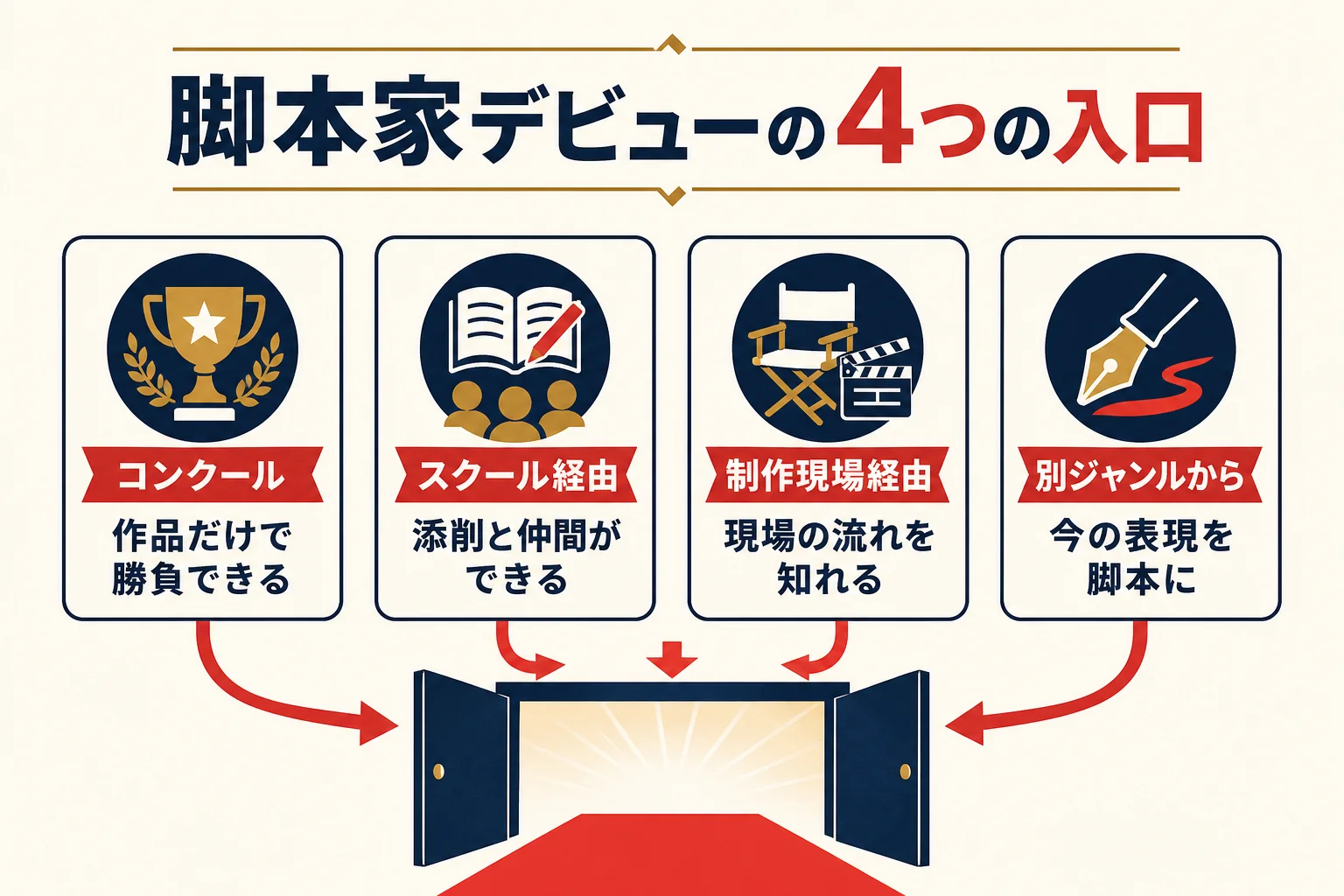 脚本家デビューの4つの入口と向く人を並べた図解