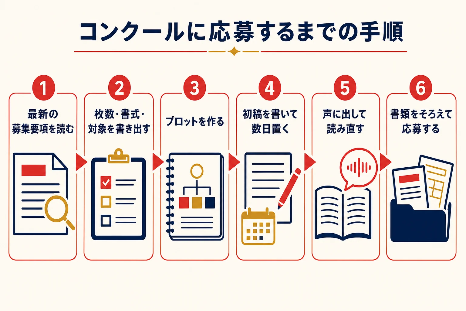 脚本を書き上げてコンクールに応募するまでの手順の図解